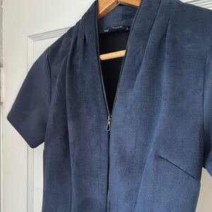 T Tahari Faux Suede Navy Body Con Dress